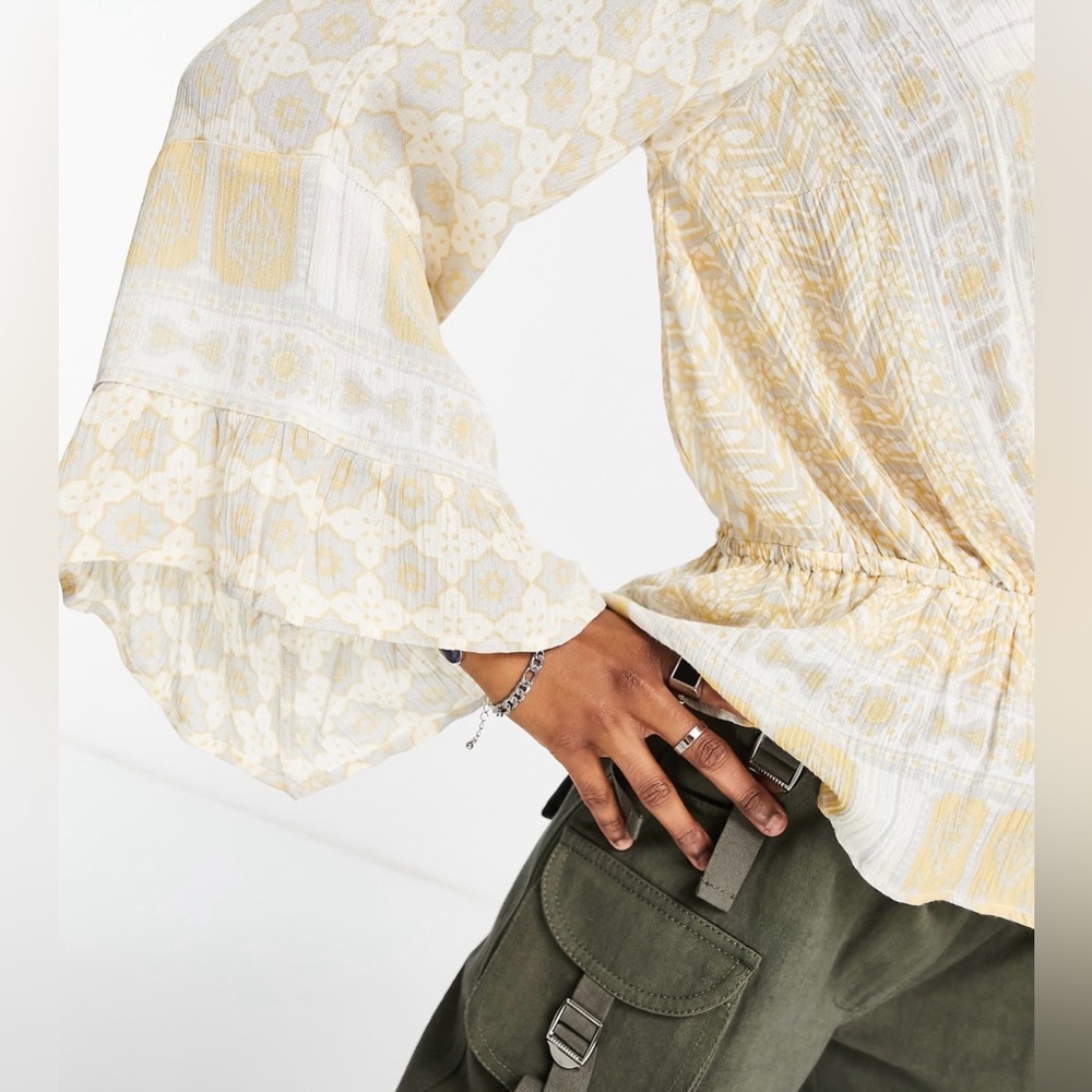 Free People Rosalie Wrap Blouse Ivory Combo Boho Size L - Picture 4 of 8